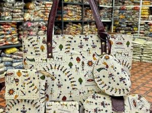 New Traditional Ikkat 5 Pieces Combo Bags ₹650